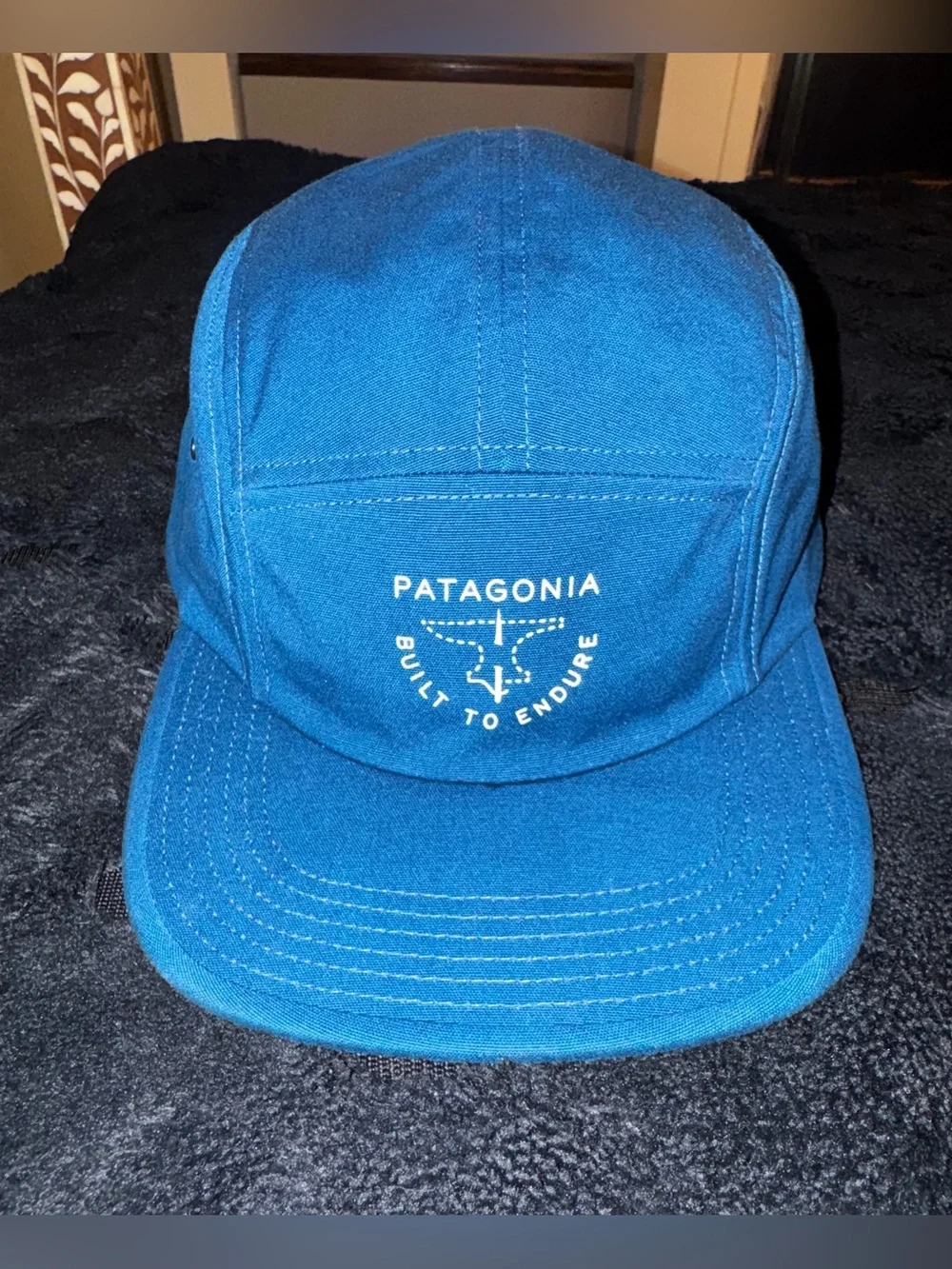 Patagonia 🌊 Graphic Maclure Hat Cap Strapback 5 Panel “Built To Endure” Blue
